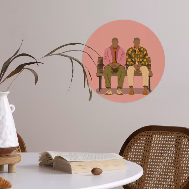 Illustratie - Bankje - Personen - Minimalistisch Wandcirkel behangsticker klein -sfeer3