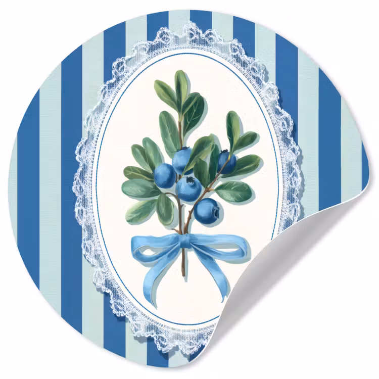Illustratie - Bessen - Blauw - Strepen Wandcirkel behangsticker klein -3d
