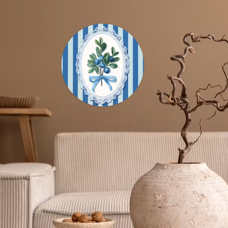 Illustratie - Bessen - Blauw - Strepen Wandcirkel behangsticker klein -sfeer1