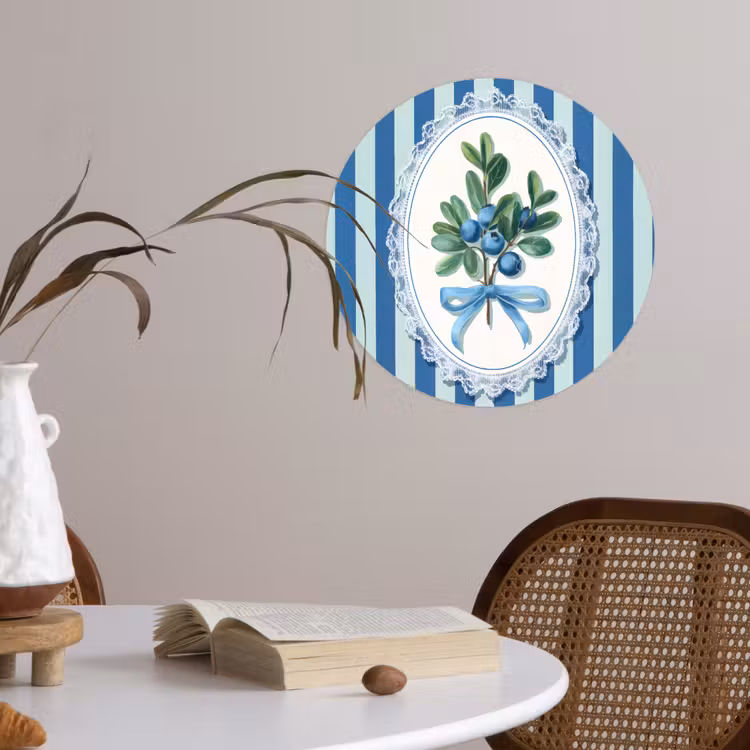 Illustratie - Bessen - Blauw - Strepen Wandcirkel behangsticker klein -sfeer3
