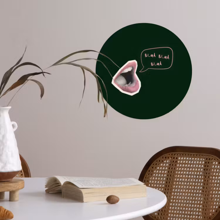 Illustratie - Mond - Donkergroen - Tekstwolkje Wandcirkel behangsticker klein -sfeer3