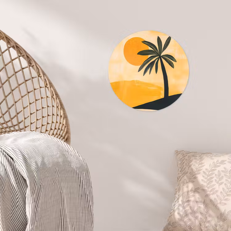 Illustratie - Palmboom - Zon - Heuvels Wandcirkel behangsticker klein -sfeer4