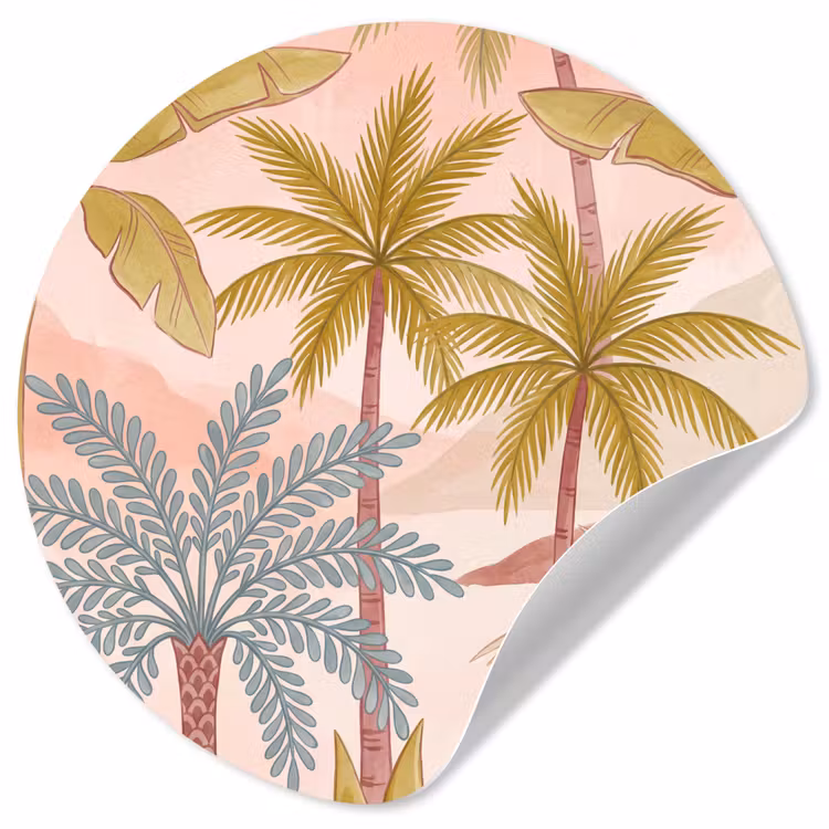 Illustratie - Palmbomen - Kleurrijk Wandcirkel behangsticker klein -3d