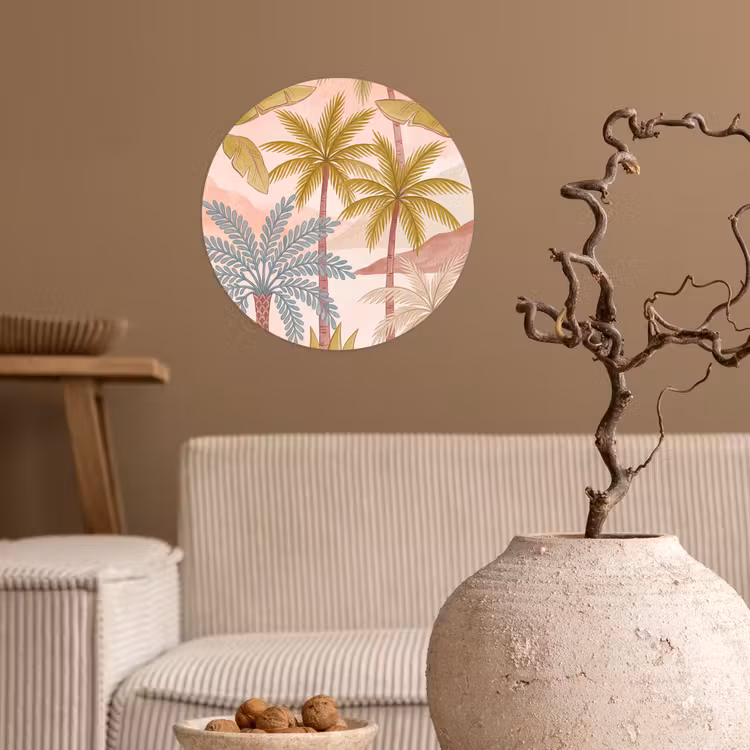 Illustratie - Palmbomen - Kleurrijk Wandcirkel behangsticker klein -sfeer1