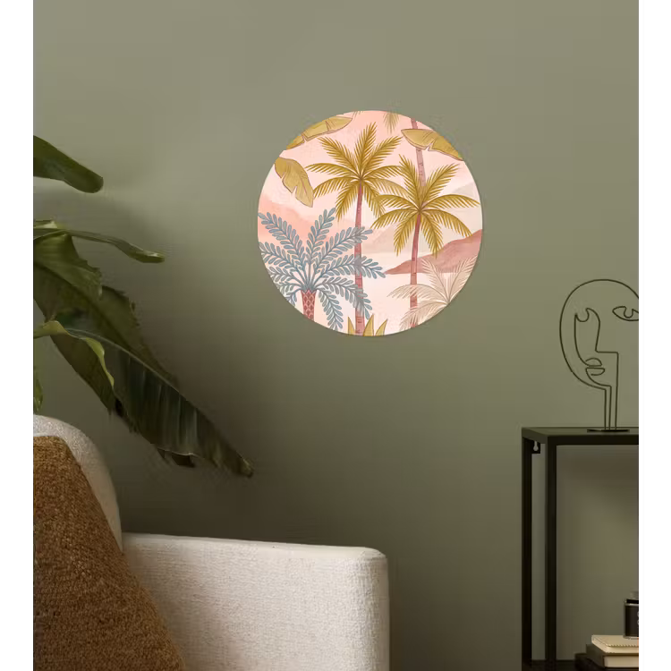 Illustratie - Palmbomen - Kleurrijk Wandcirkel behangsticker klein -sfeer2