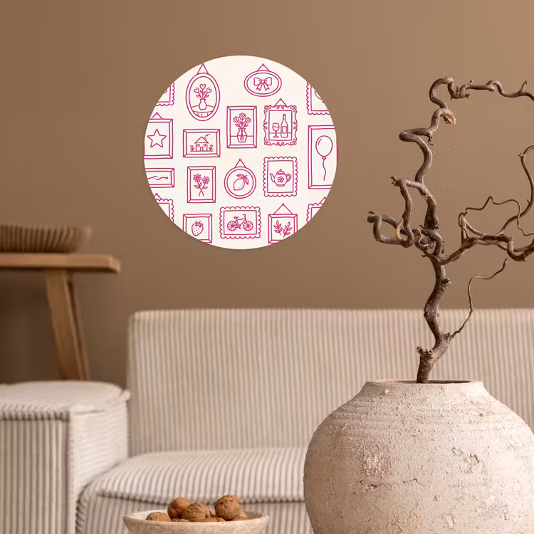 Illustratie - Collectie - Kunst - Minimalistisch - Roze Wandcirkel behangsticker klein -sfeer1
