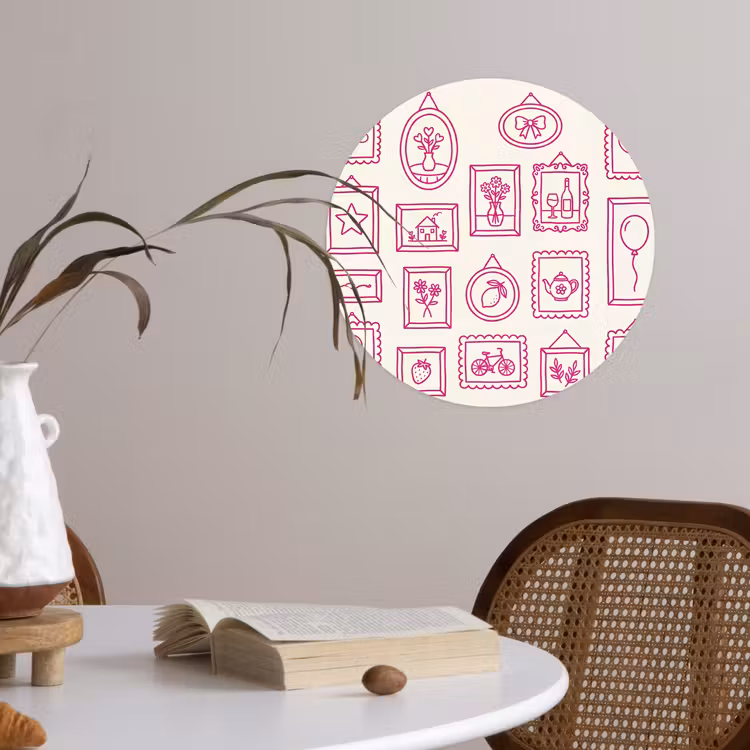 Illustratie - Collectie - Kunst - Minimalistisch - Roze Wandcirkel behangsticker klein -sfeer3