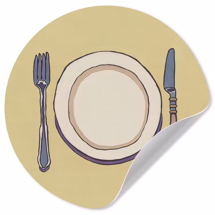 Illustratie - Bord - Bestek - Beige Wandcirkel behangsticker klein -3d