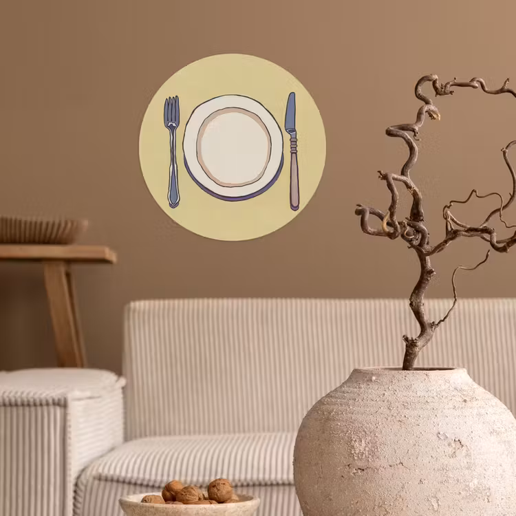 Illustratie - Bord - Bestek - Beige Wandcirkel behangsticker klein -sfeer1