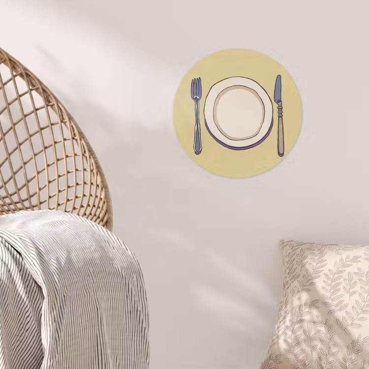 Illustratie - Bord - Bestek - Beige Wandcirkel behangsticker klein -sfeer4