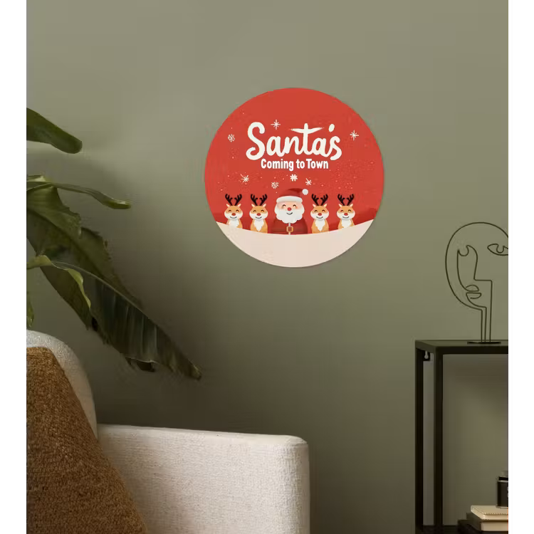Illustratie - Kerstman - Rendieren - Rood Wandcirkel behangsticker klein -sfeer2