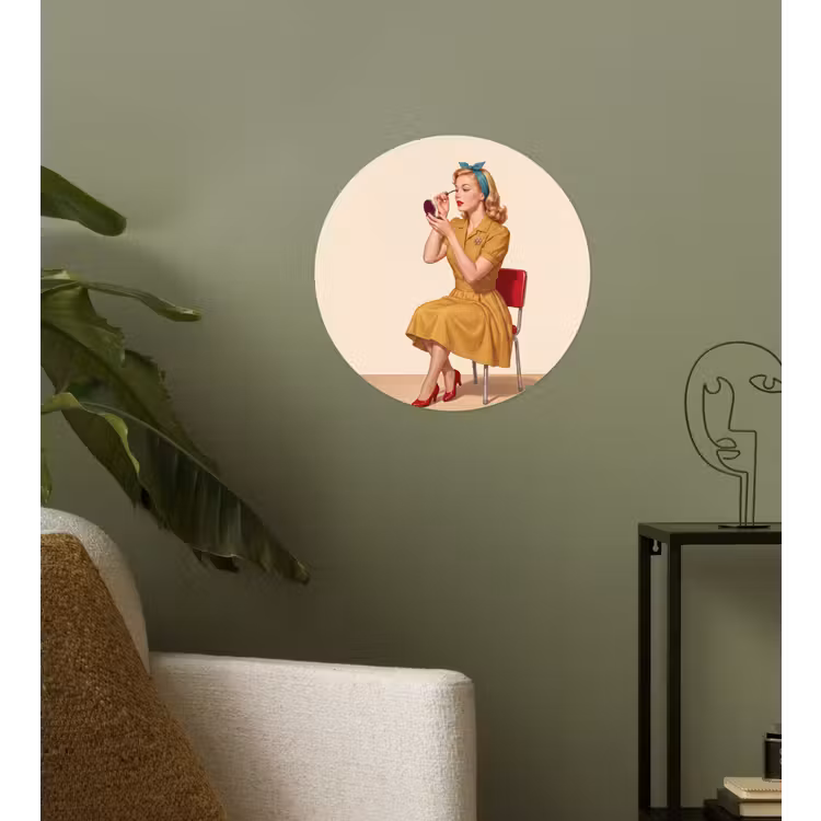 Illustratie - Mascara - Vrouw - Geel Wandcirkel behangsticker klein -sfeer2