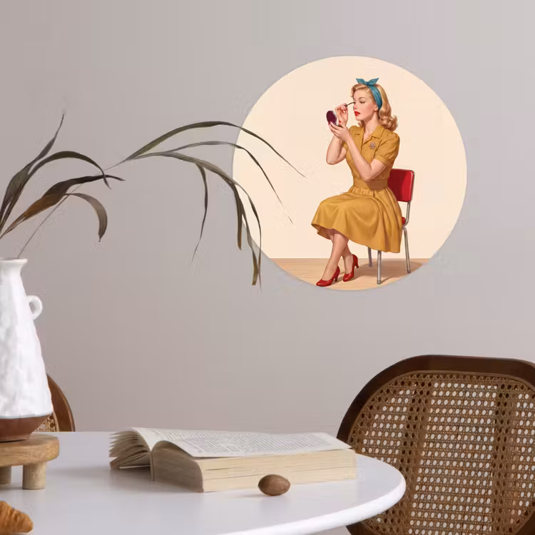 Illustratie - Mascara - Vrouw - Geel Wandcirkel behangsticker klein -sfeer3