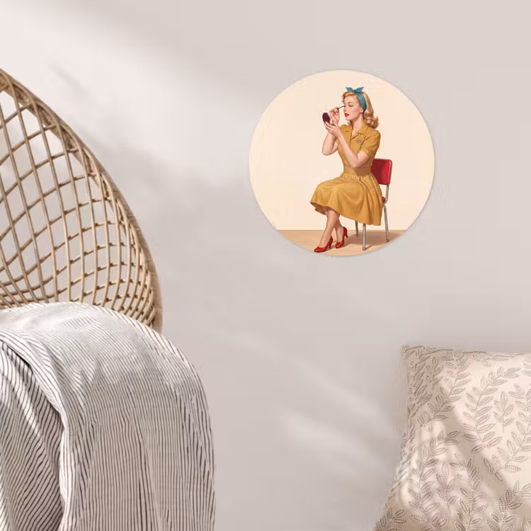 Illustratie - Mascara - Vrouw - Geel Wandcirkel behangsticker klein -sfeer4