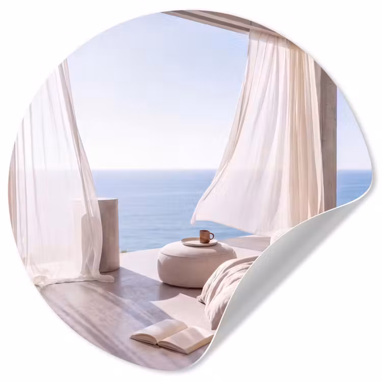 Interieur - Zeezicht - Modern - Rust - Beige Wandcirkel behangsticker klein -3d