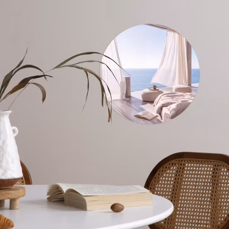Interieur - Zeezicht - Modern - Rust - Beige Wandcirkel behangsticker klein -sfeer3