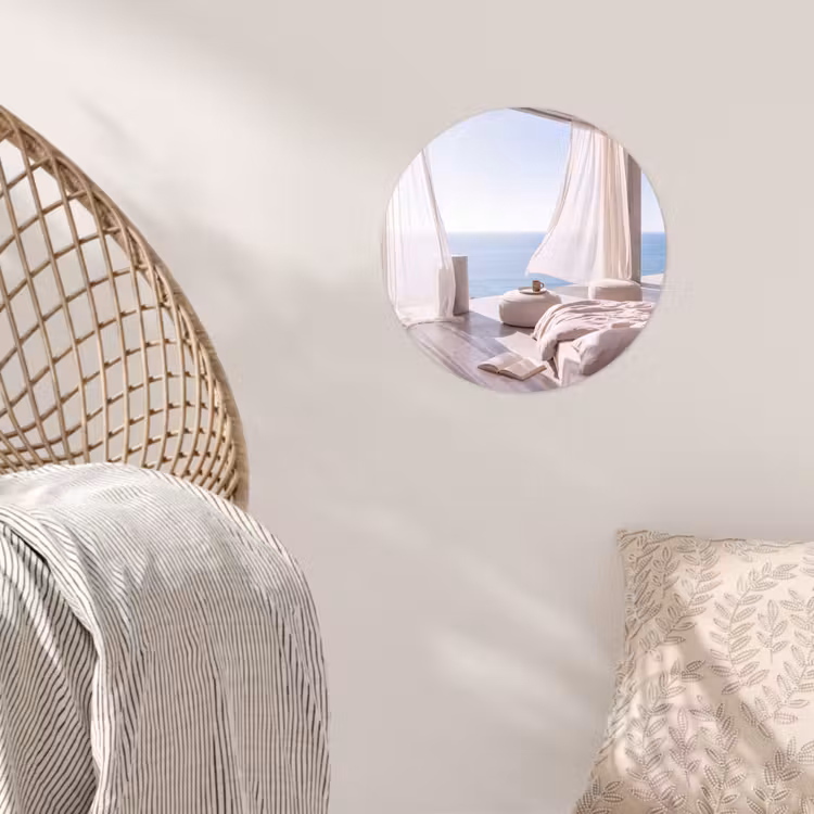 Interieur - Zeezicht - Modern - Rust - Beige Wandcirkel behangsticker klein -sfeer4