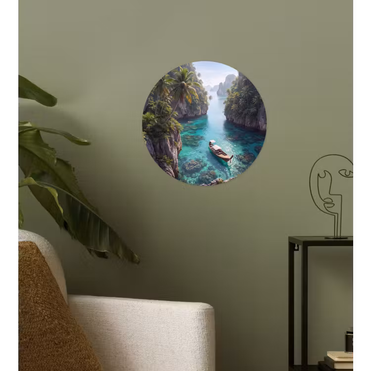 Eiland - Tropisch - Water - Palmbomen - Natuur Wandcirkel behangsticker klein -sfeer2