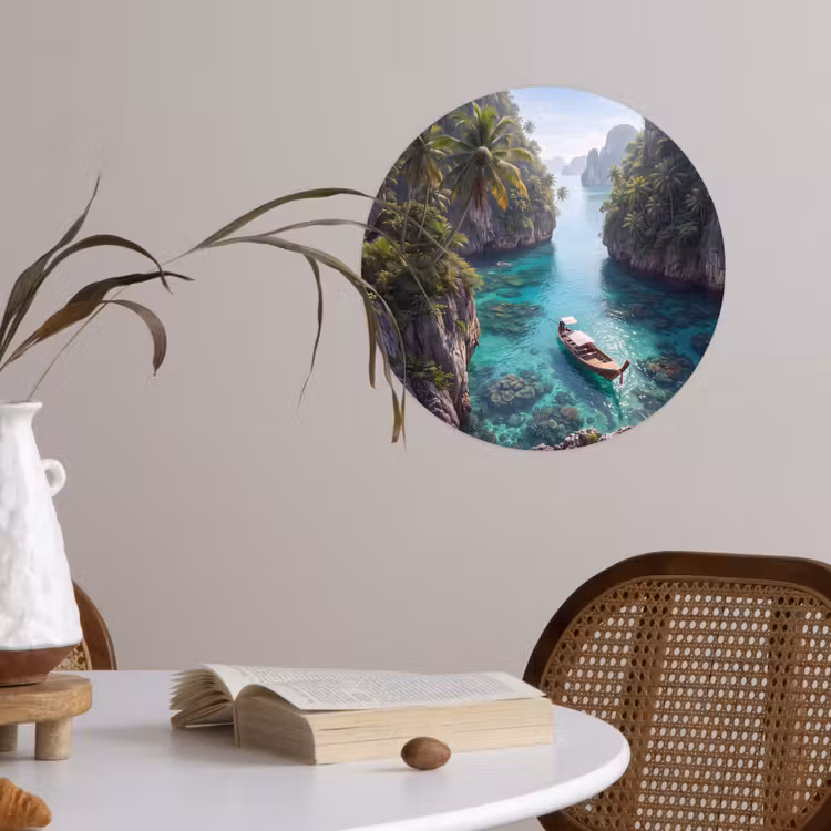 Eiland - Tropisch - Water - Palmbomen - Natuur Wandcirkel behangsticker klein -sfeer3
