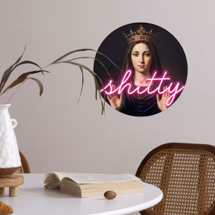 Ironisch - Tekst - Neon Wandcirkel behangsticker klein -sfeer3