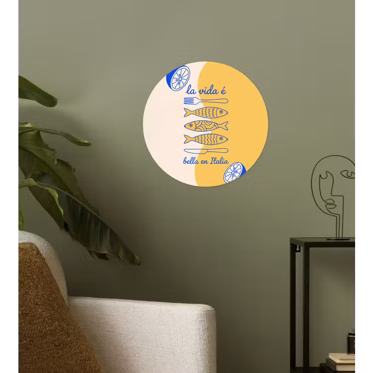 Italië - Eten - Citroen - Vis - Grafisch Wandcirkel behangsticker klein -sfeer2
