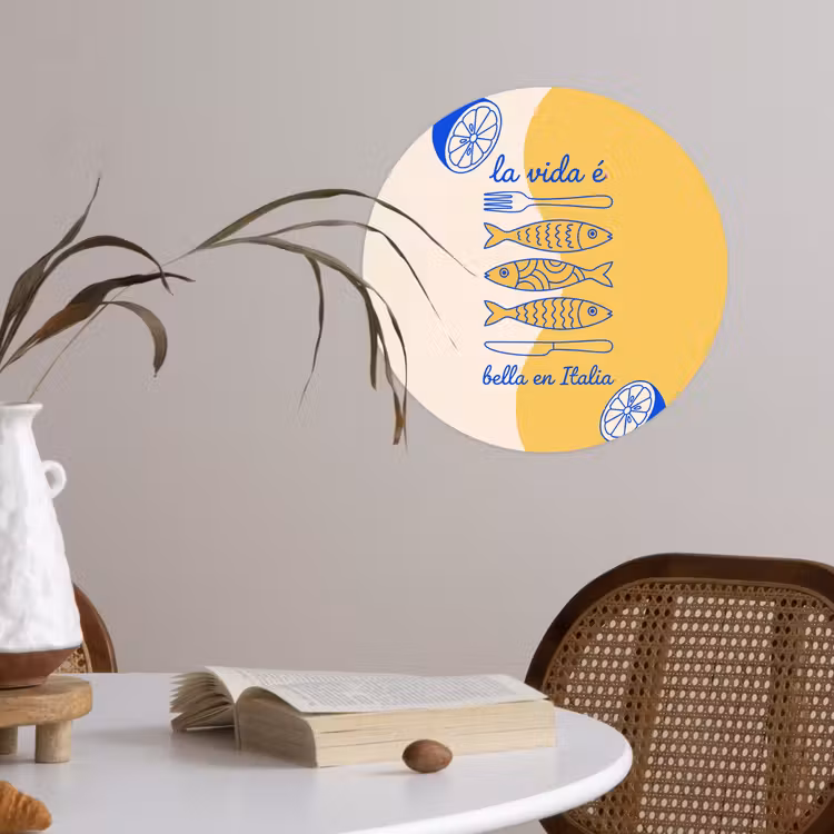 Italië - Eten - Citroen - Vis - Grafisch Wandcirkel behangsticker klein -sfeer3