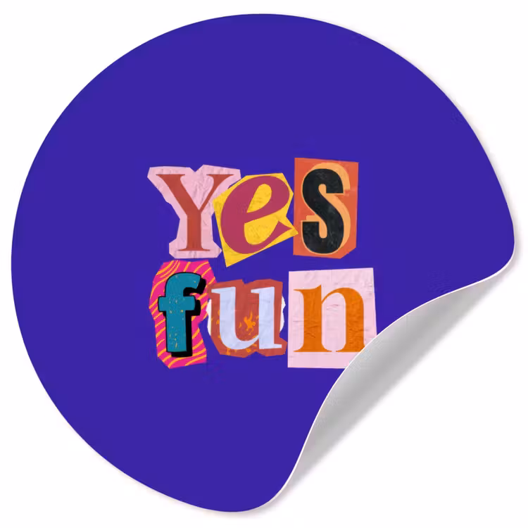 Yes fun - Kleurrijk - Collage-stijl Wandcirkel behangsticker klein -3d