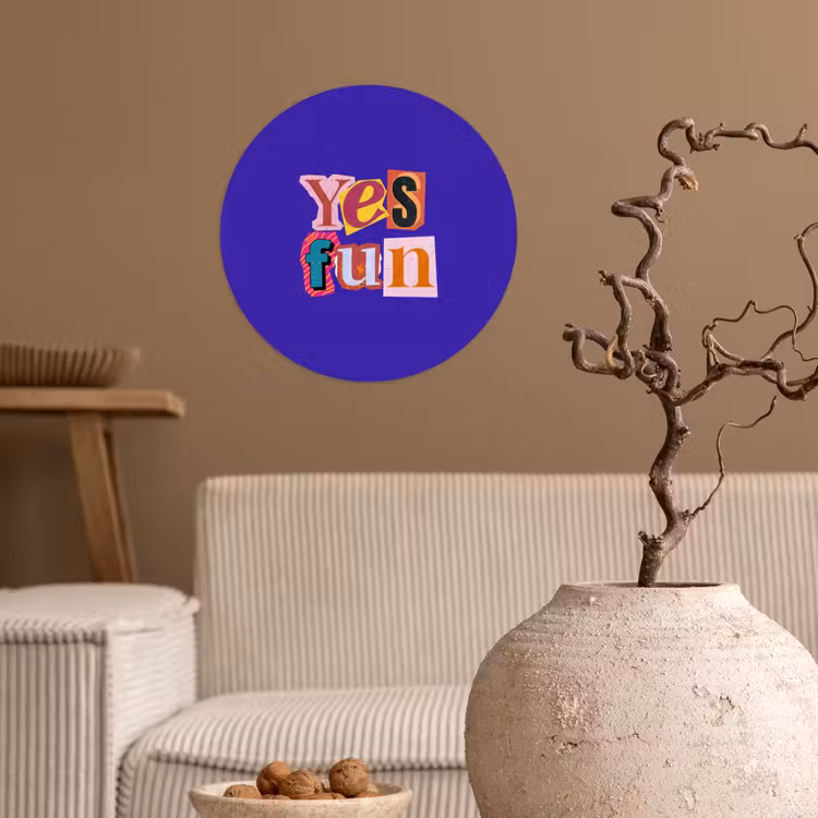 Yes fun - Kleurrijk - Collage-stijl Wandcirkel behangsticker klein -sfeer1