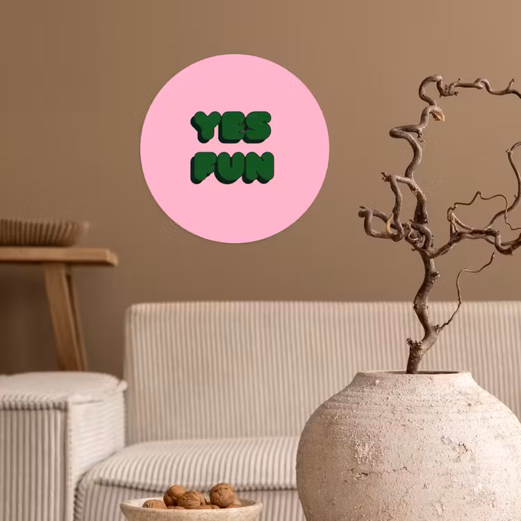 Yes fun - Groen - Roze Wandcirkel behangsticker klein -sfeer1