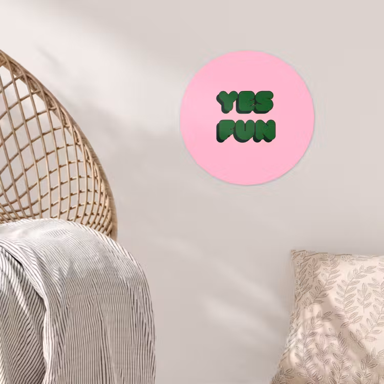 Yes fun - Groen - Roze Wandcirkel behangsticker klein -sfeer4