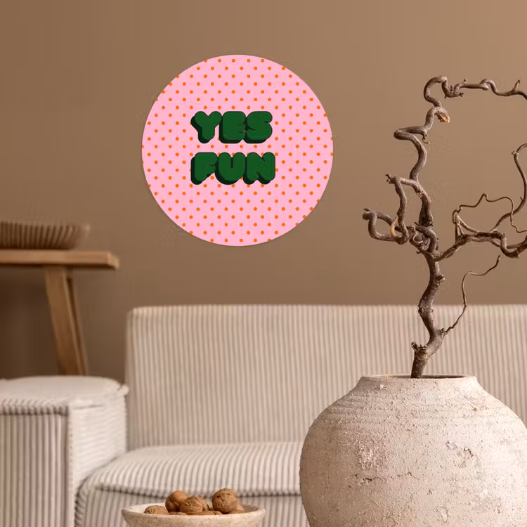 Yes fun - Groen - Roze - Stippen Wandcirkel behangsticker klein -sfeer1