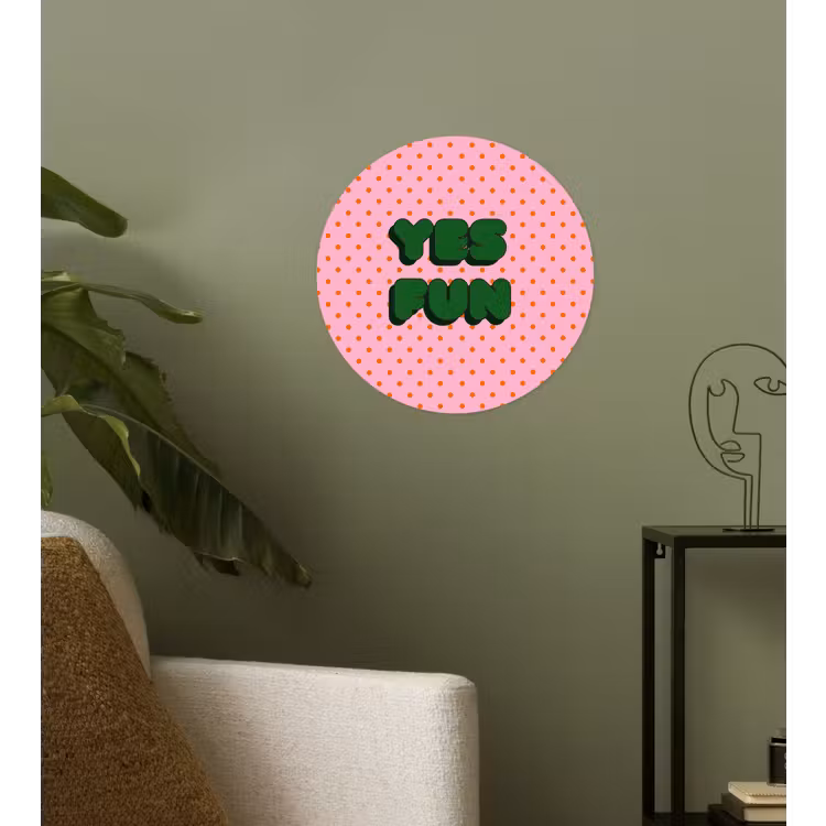 Yes fun - Groen - Roze - Stippen Wandcirkel behangsticker klein -sfeer2