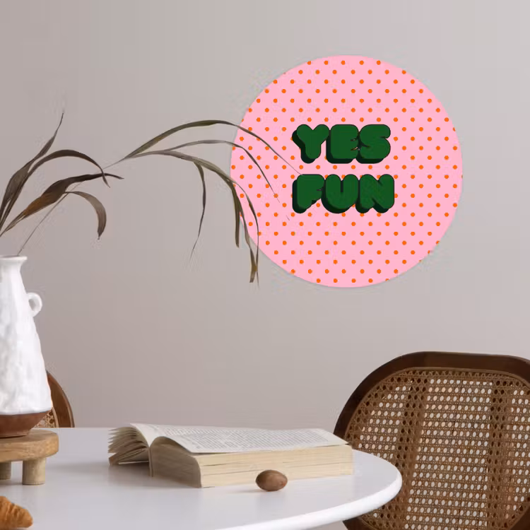 Yes fun - Groen - Roze - Stippen Wandcirkel behangsticker klein -sfeer3