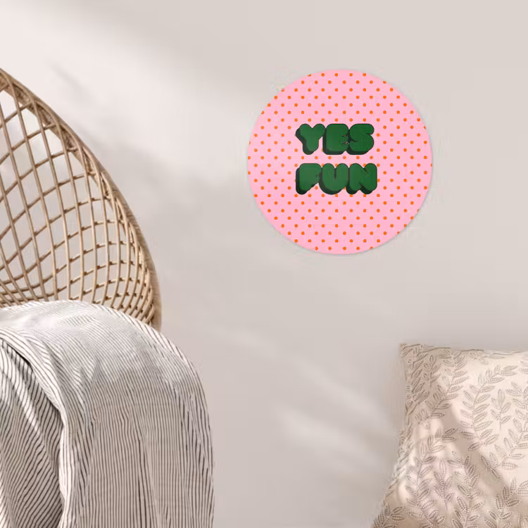 Yes fun - Groen - Roze - Stippen Wandcirkel behangsticker klein -sfeer4