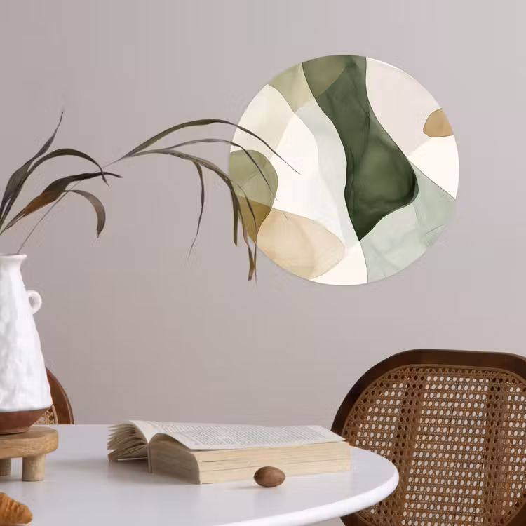 Japandi - Abstract - Groen Wandcirkel behangsticker klein -sfeer3