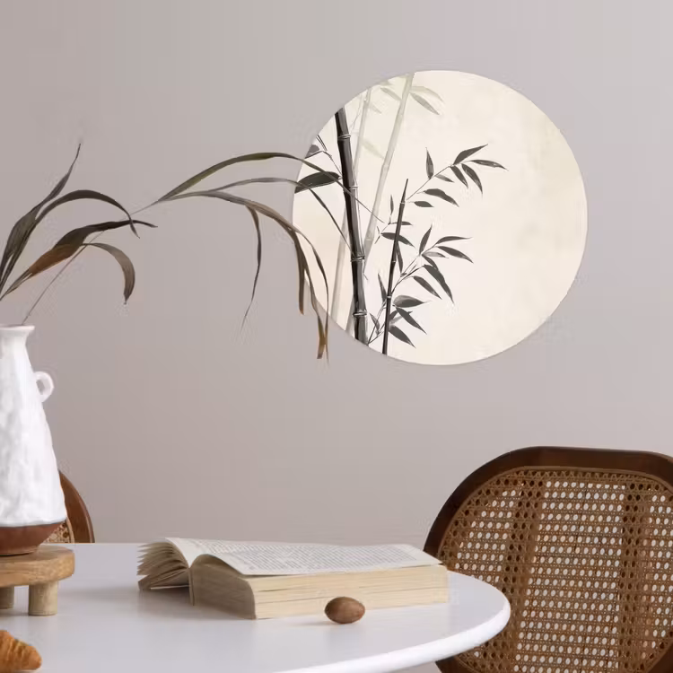 Japandi - Bamboe - Beige Wandcirkel behangsticker klein -sfeer3