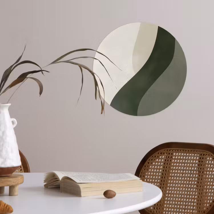 Japandi - Groen - Abstract - Modern Wandcirkel behangsticker klein -sfeer3