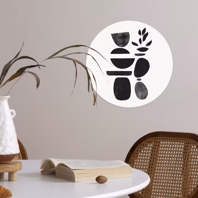 Japandi - Zwart - Abstract Wandcirkel behangsticker klein -sfeer3
