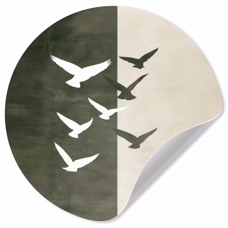 Japandi - Vogel - Groen Wandcirkel behangsticker klein -3d