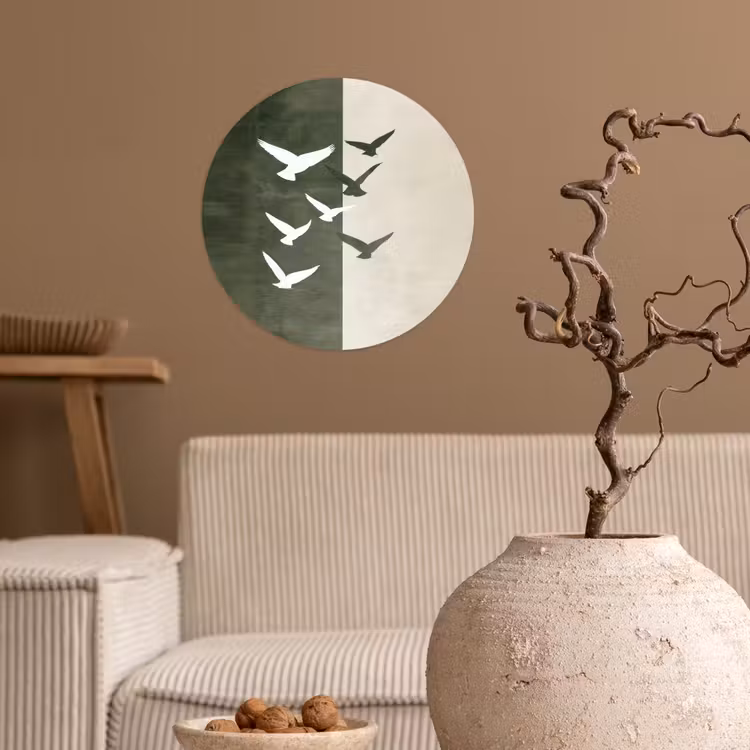 Japandi - Vogel - Groen Wandcirkel behangsticker klein -sfeer1