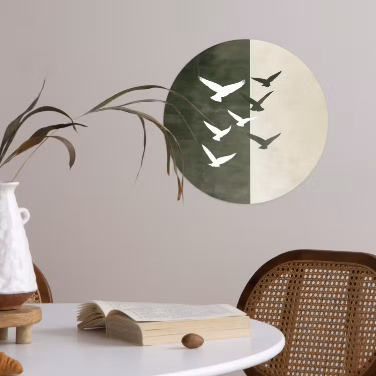 Japandi - Vogel - Groen Wandcirkel behangsticker klein -sfeer3