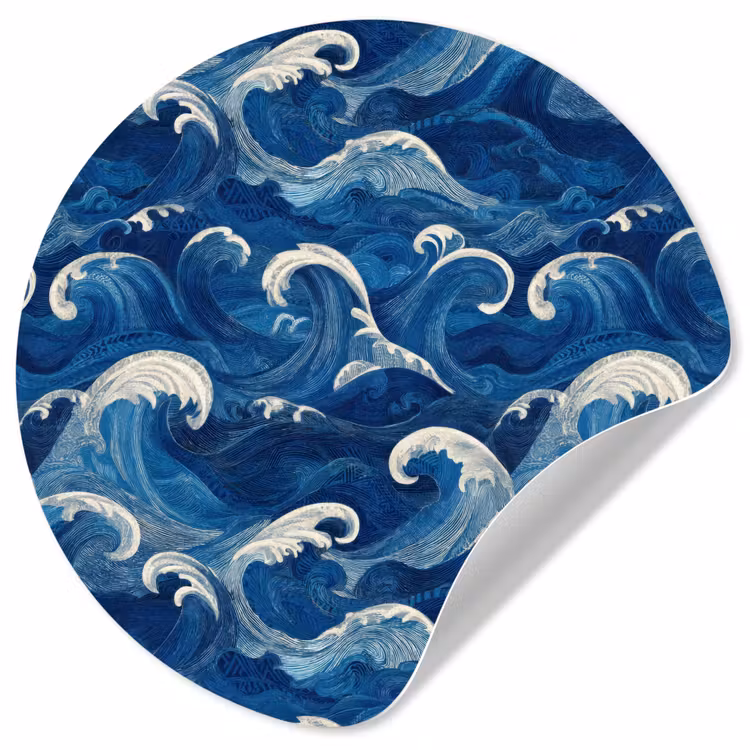 Japans - Oceaan - Golven - Blauw Wandcirkel behangsticker klein 186 -3d