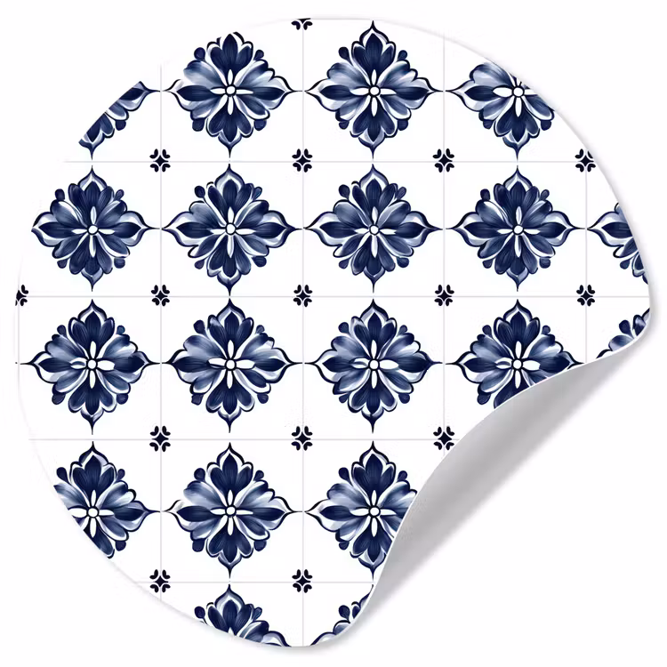 Tegelmotief - Blauw - Wit - Bloem Wandcirkel behangsticker klein 186 -3d