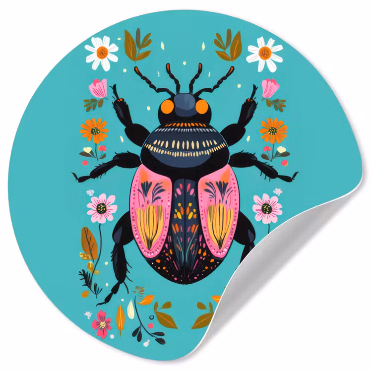 Kever - Bloemmotieven - Turquoise - Bladeren Wandcirkel behangsticker klein -3d