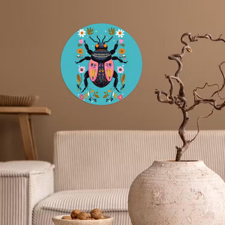Kever - Bloemmotieven - Turquoise - Bladeren Wandcirkel behangsticker klein -sfeer1