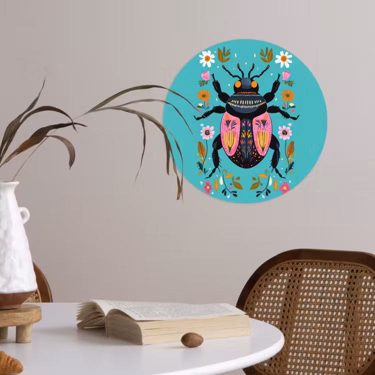 Kever - Bloemmotieven - Turquoise - Bladeren Wandcirkel behangsticker klein -sfeer3
