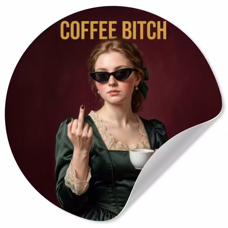 Koffie - Vrouw - Middelvinger Wandcirkel behangsticker klein -3d