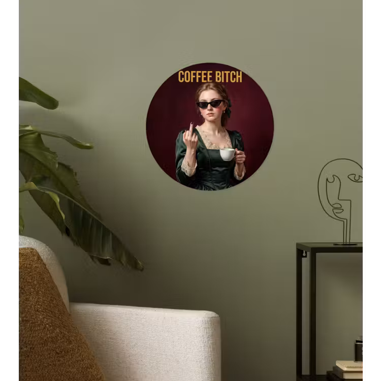 Koffie - Vrouw - Middelvinger Wandcirkel behangsticker klein -sfeer2