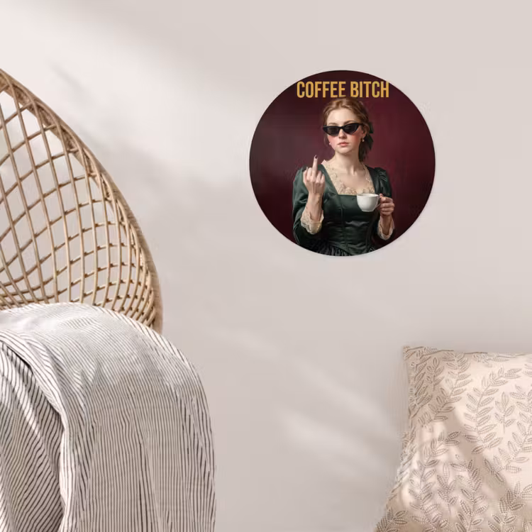 Koffie - Vrouw - Middelvinger Wandcirkel behangsticker klein -sfeer4