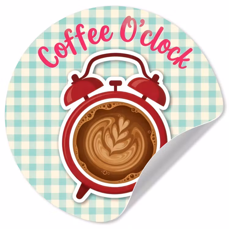 Koffie - Klok - Groen Wandcirkel behangsticker klein -3d